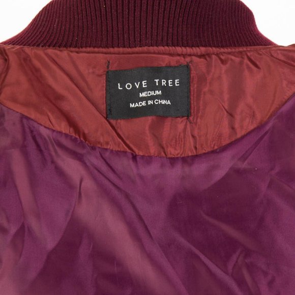 Love Tree Faux Fur Burgundy Bomber Jacket - Picture 5 of 6
